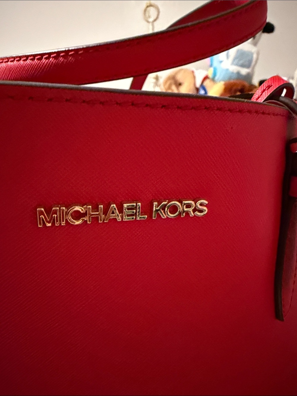 Michael Kors Bright Red Saffiano Leather Tote with Gold Accents - Picture 10 of 10